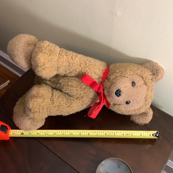 Pillow Pets Vintage 1976 16” Christmas Teddy bear with original bow Dakin Plush - Picture 9 of 10